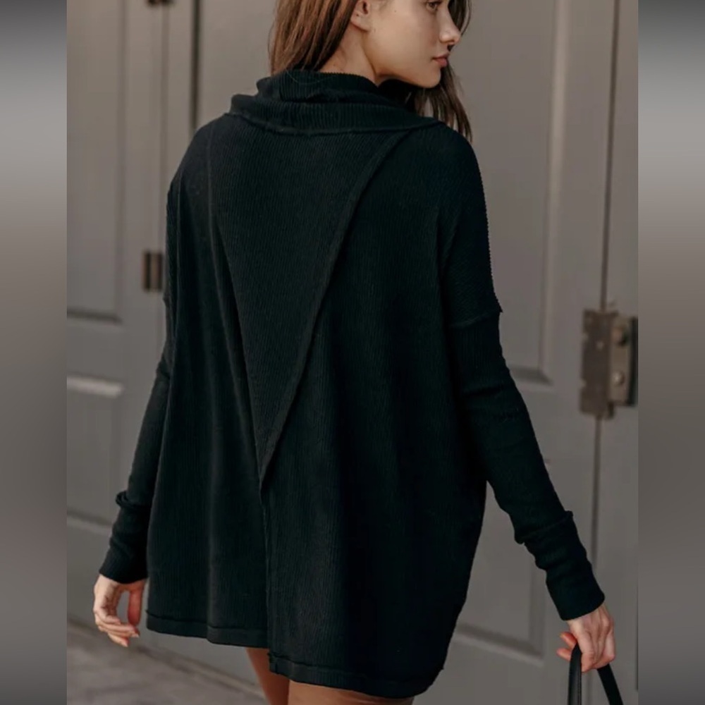 Free People Juicy Black Ribbed Knit Cowl Neck
Tunic Top size large - Picture 2 of 10